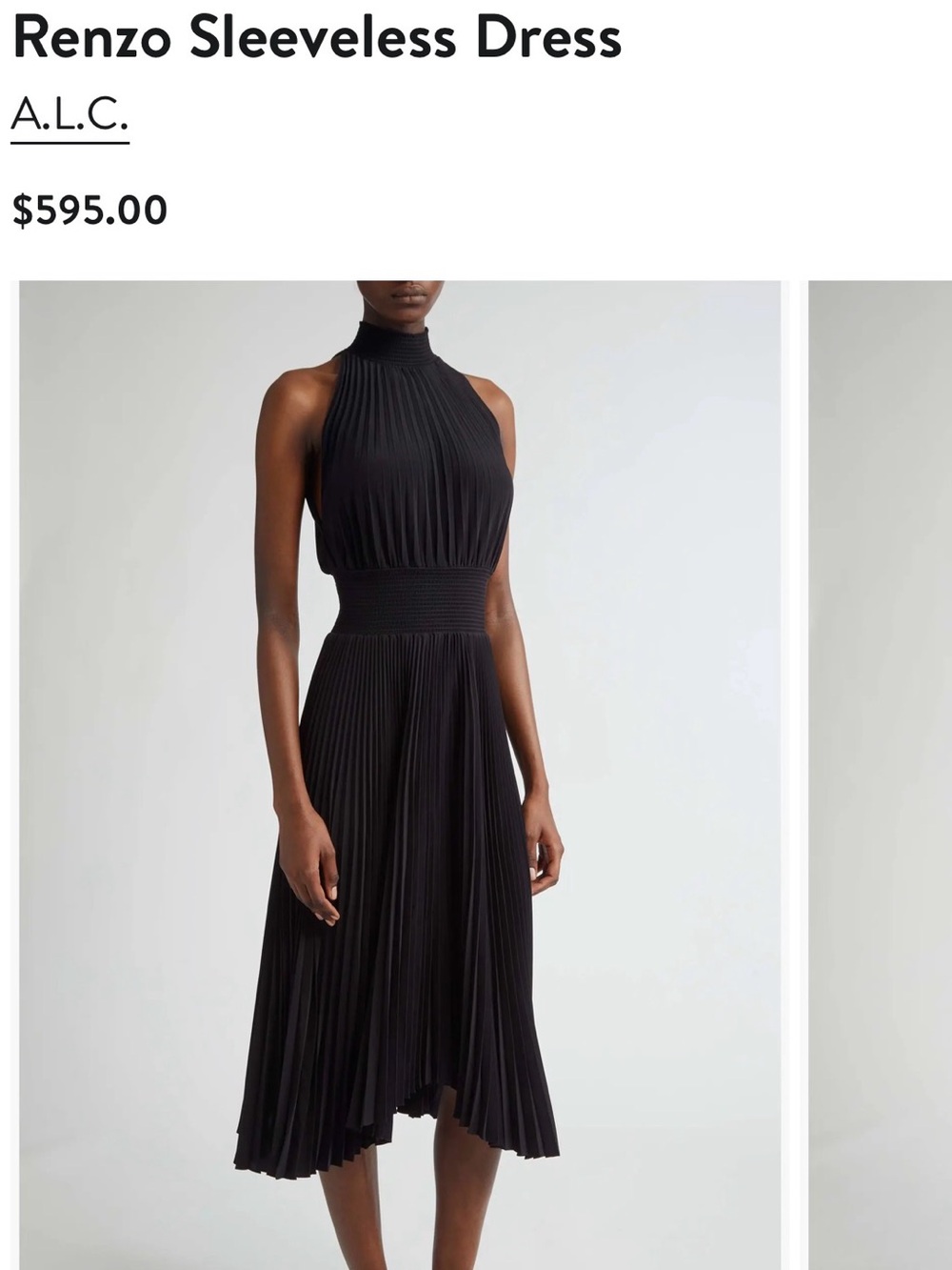 A.L.C. Renzo Sleeveless Pleated Midi Black Dress - Size 6